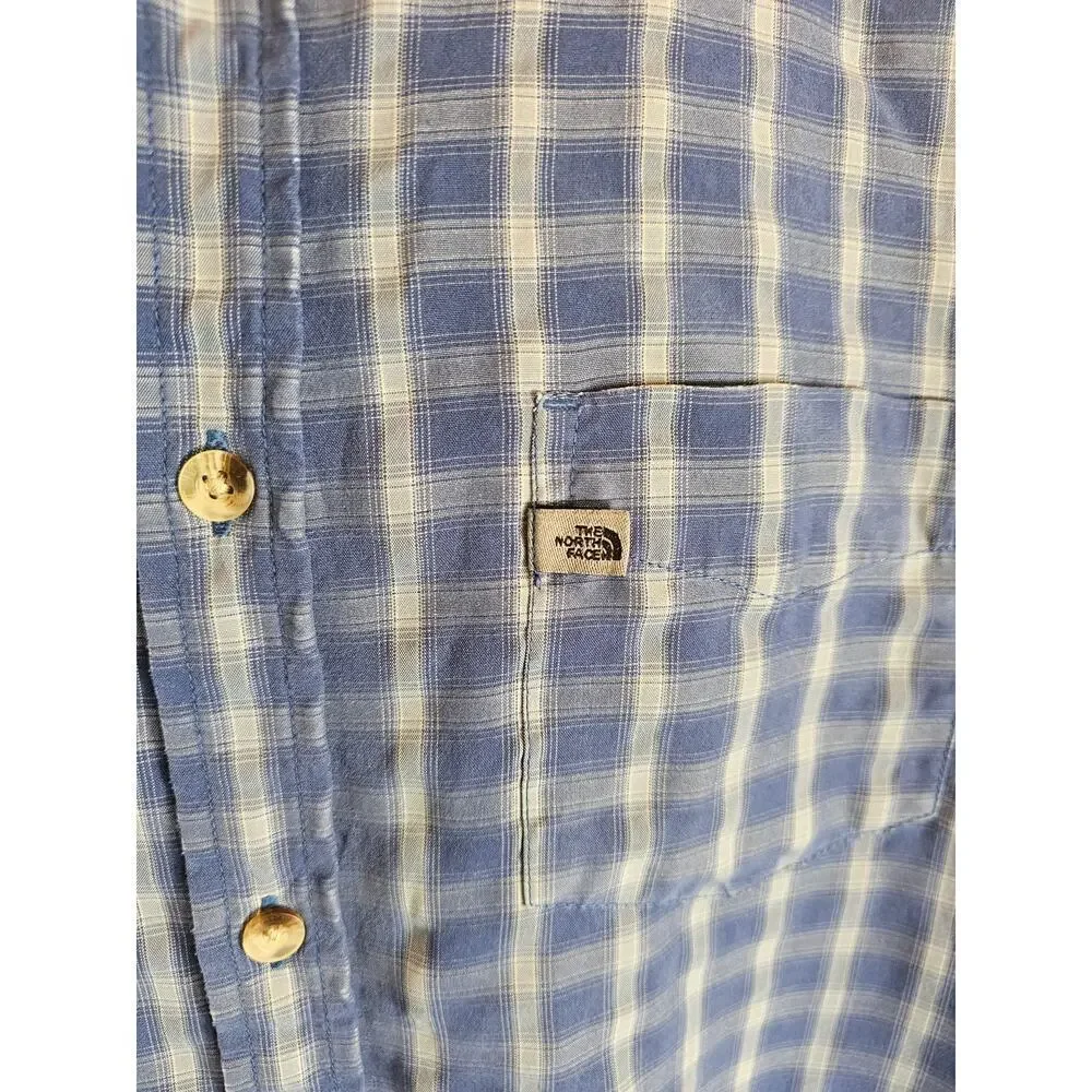 The North Face size L large blue plaid long sleeve performance button up casual^